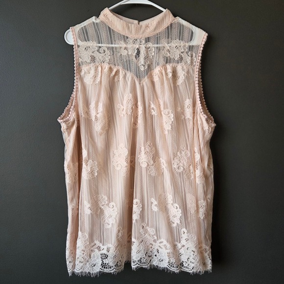 Shannon Ford New York Tops - Shannon Ford New York Pink Floral Lace Sweetheart Mock Neck Sleeveless Blouse 3X